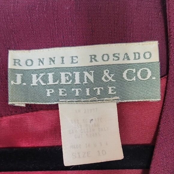 Vintage Ronnie Rosado Office Dress Size 10 Burgundy Long Sleeve Gold Buttons - Picture 3 of 9